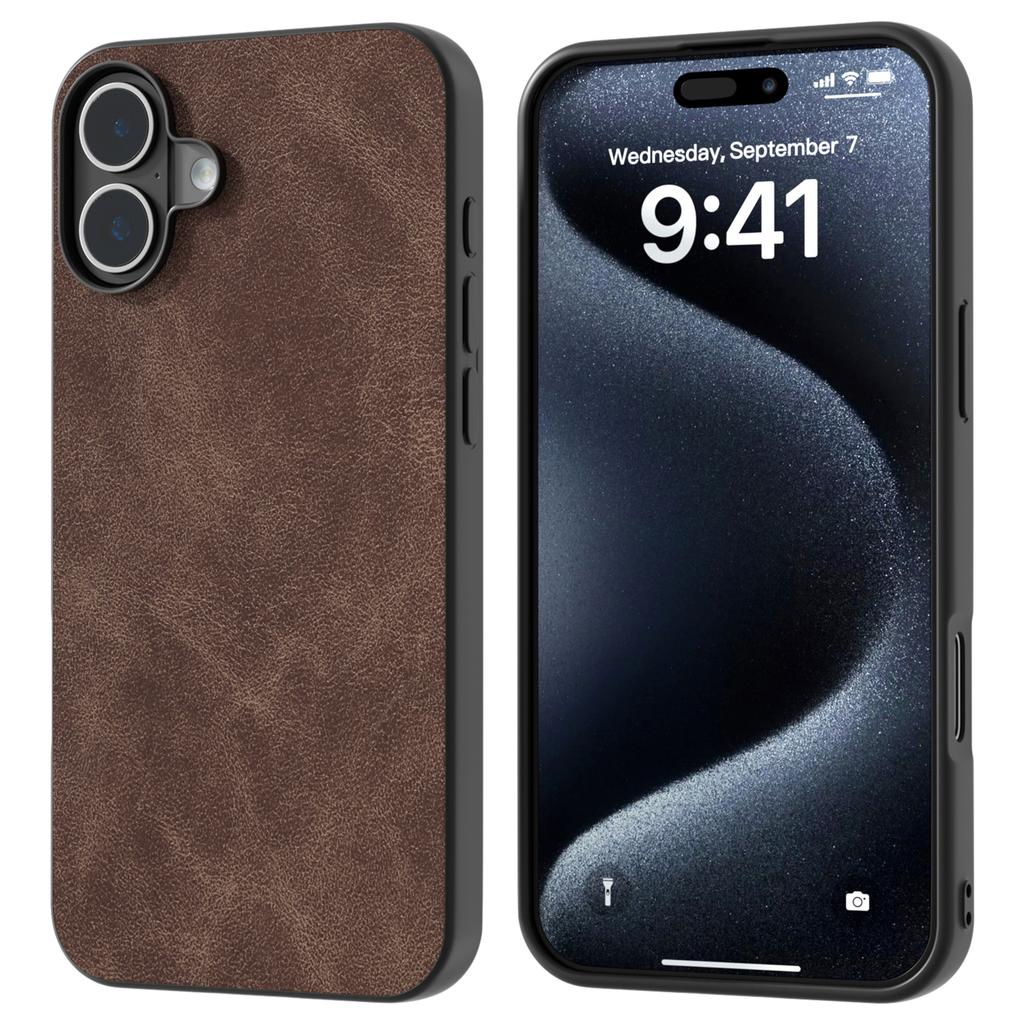For iPhone 16 Case Anti-Scratch PU Leather Phone Back Cover Black Edge