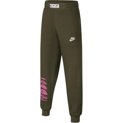 Kids  Knitted Sports Pants Logo Print Fleece Loose Kids Pants Khaki-Green DX5510-325