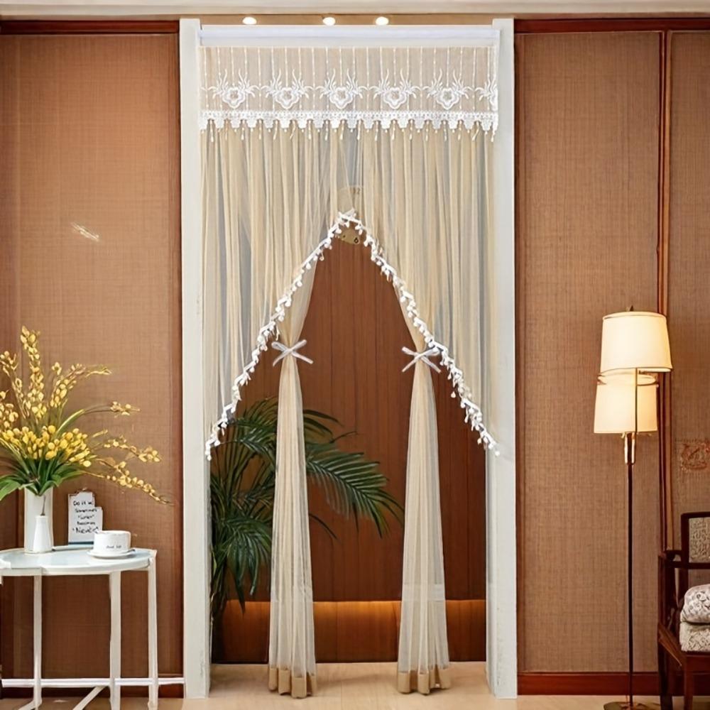 Breathable Lace Sheer Door Curtain Embroidered Door Drape Anti-mosquito Door Curtain  Summer