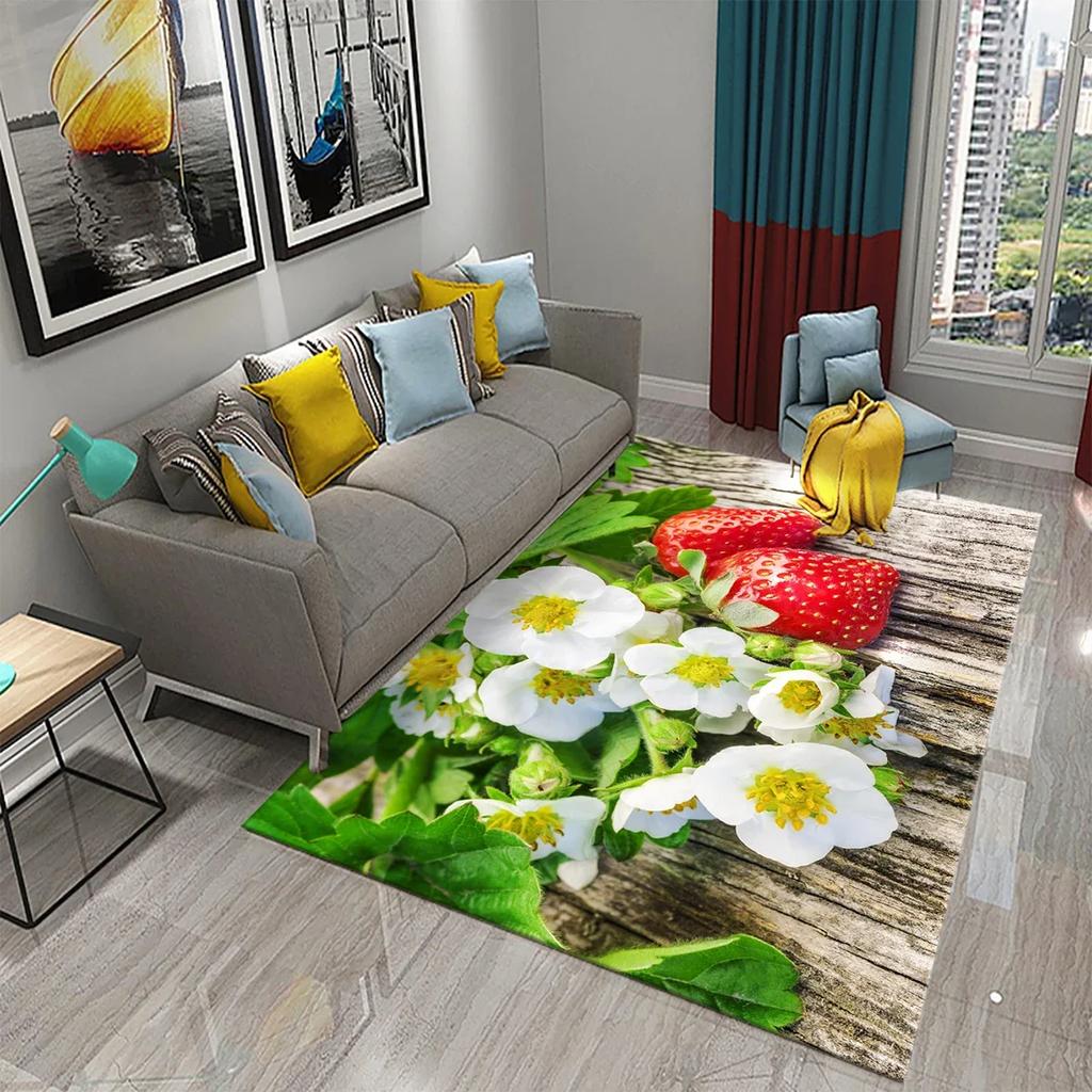 Strawberry Carpet Fresh Fruit Rug Kitchen Doormat Living Room Bedroom Floor Rug Bathroom Non-slip Foot Mat Entrance Hall Carpet