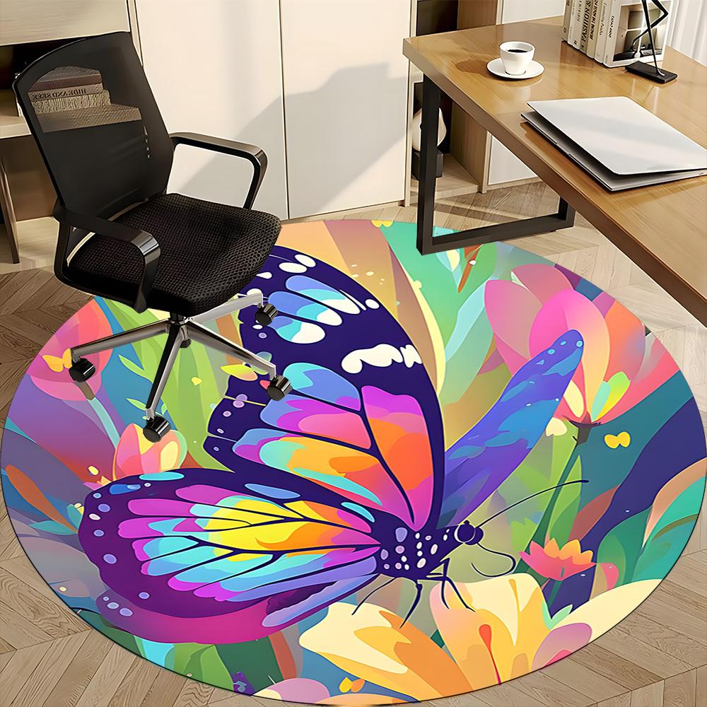 1PC Butterfly Garden Office Round Area Rug, Indoor Mat Suitable ForOffice, Under Office Chairs Bedroom Living Room Home Decor, Room Deco,  f022