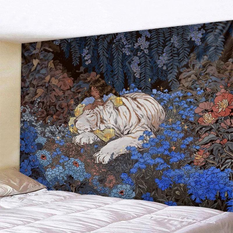 Home Decor Mysterious Jungle Animal Tapestry Character Lion Tiger Leopard Art Tapestry Mandala Bohemian Hippie Psychedelic