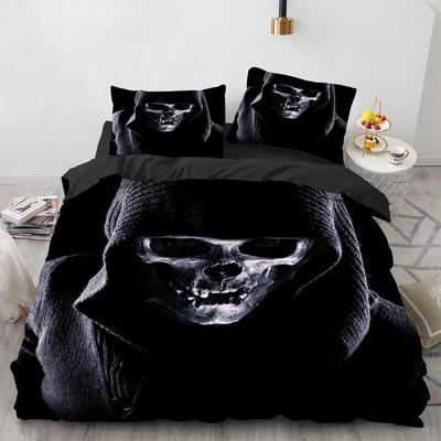 Black Hat Skull Bettwäsche-Set Queen-Size Halloween Bettbezug-Sets Moderner Stil Schlafzimmer-Bettwäsche-Set Bettdeckenbezug Kissenbezüge