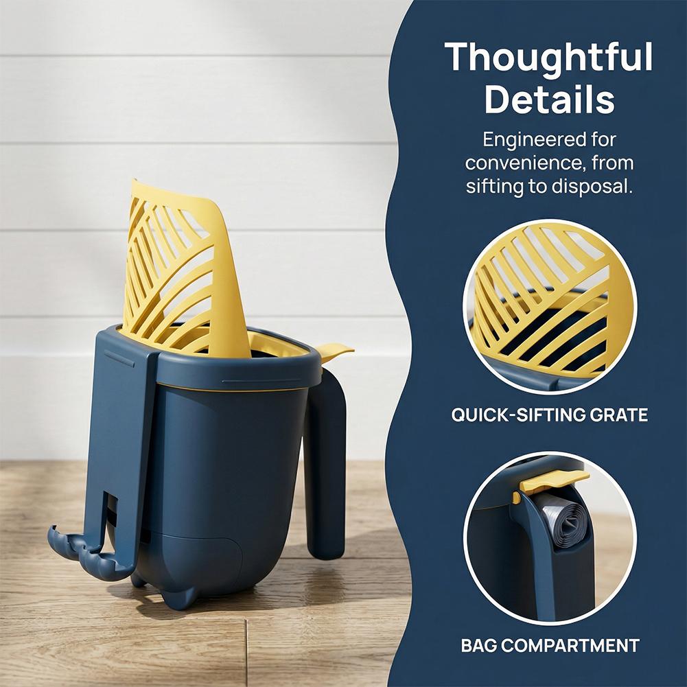 2-in-1 Cat Litter Shovel Self-cleaning Scoop Built-in Cats Garbage Waste Bin Picker Pet Clean Tools Toilet Filter C8J9