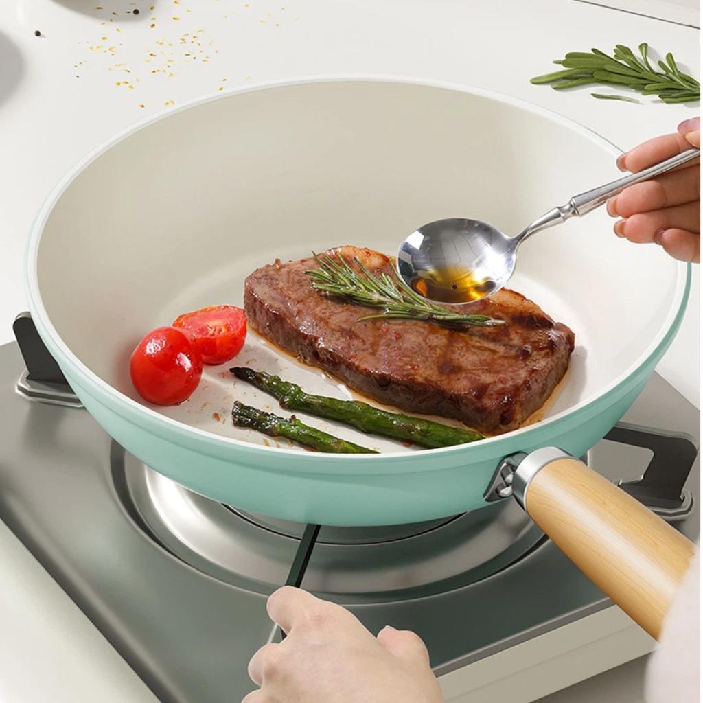 Home Use Blue Ceramic Non-Stick Frying Pan - Multi-Purpose Skillet Compatible with All Stoves, Wholesale Hot Sale