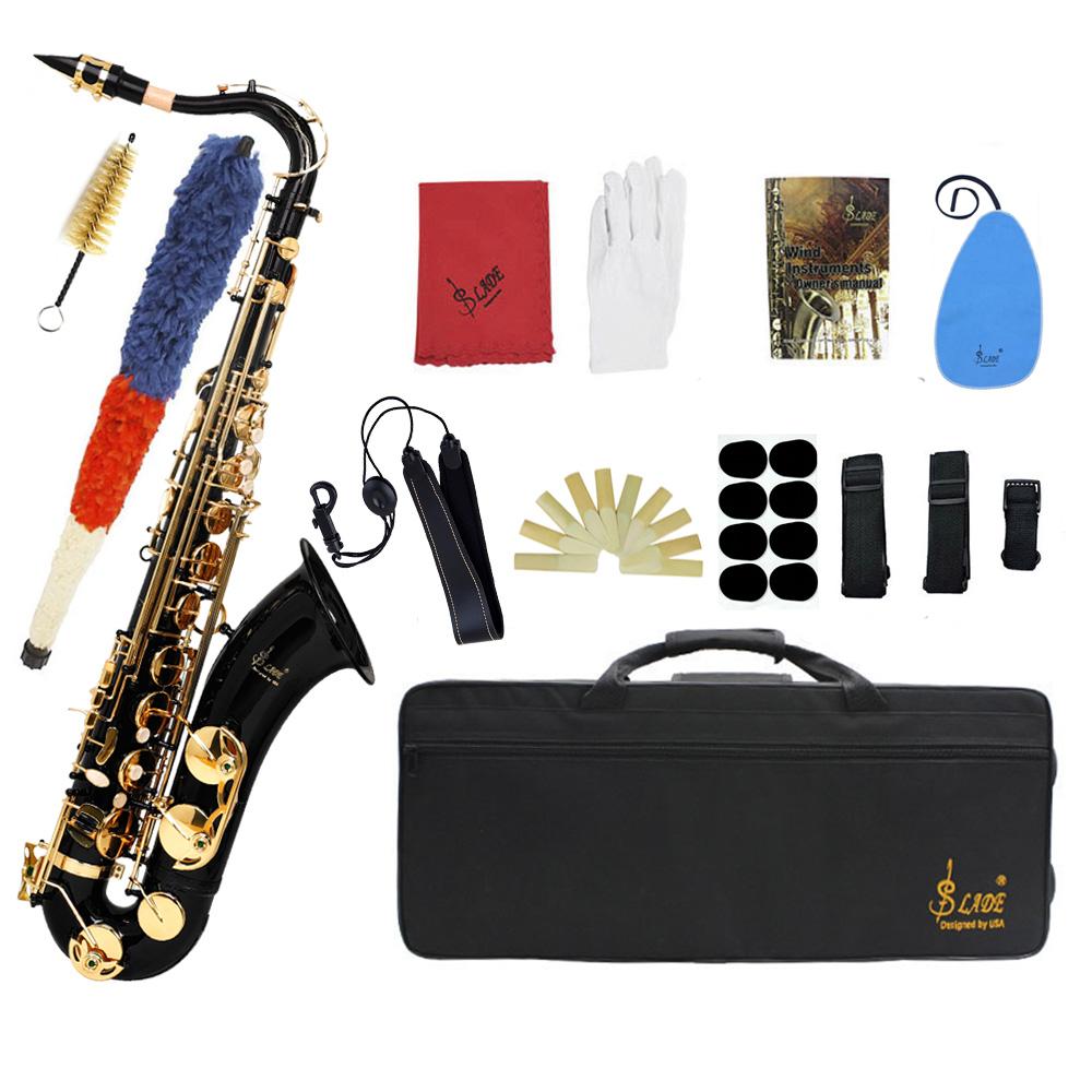 SLADE Bb B Flat Tenor Saxophone Brass Body Sax Professional Woodwind Instrument with Saxfone Case Reeds Gloves Accessories Set