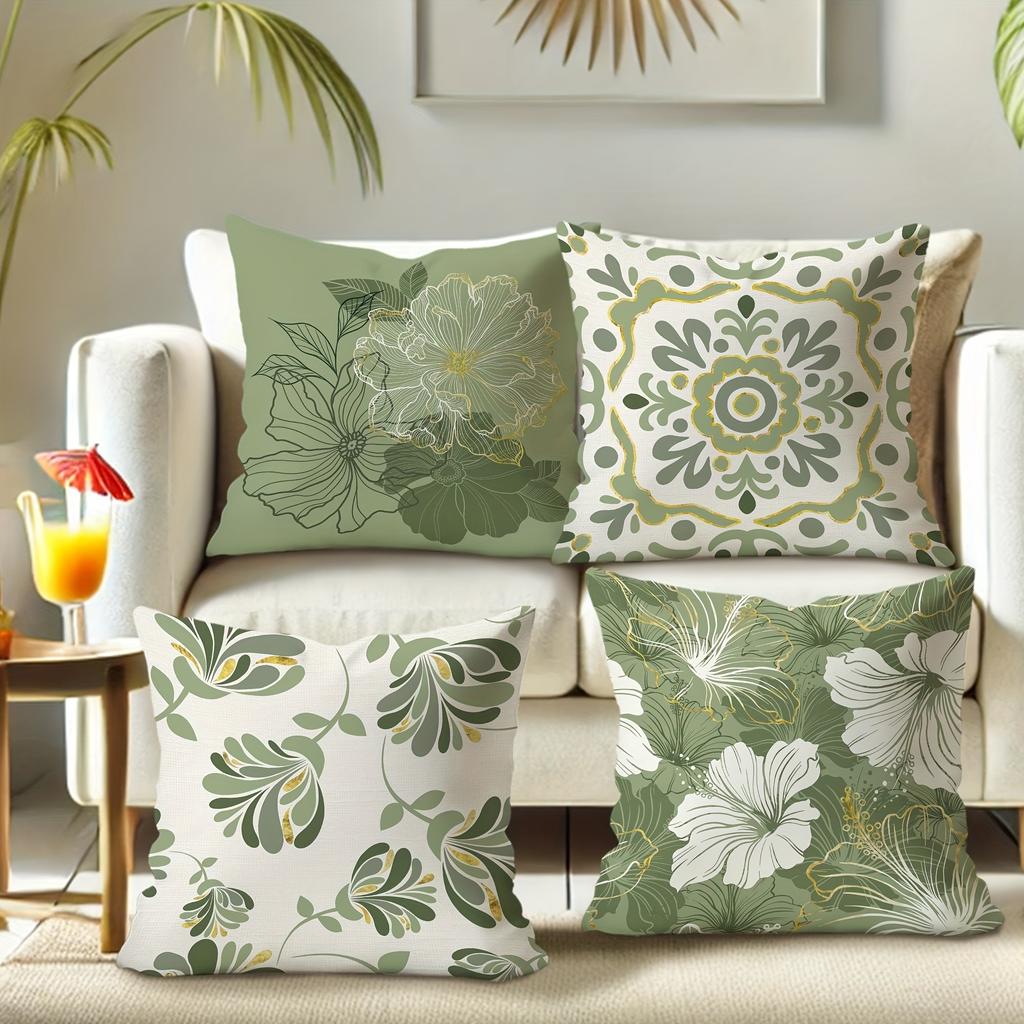 Green and White Spring Hibiscus Flower PillowcaseSuitable for Sofa Car Bedroom Decorative Cushion Cover Pillow Cover