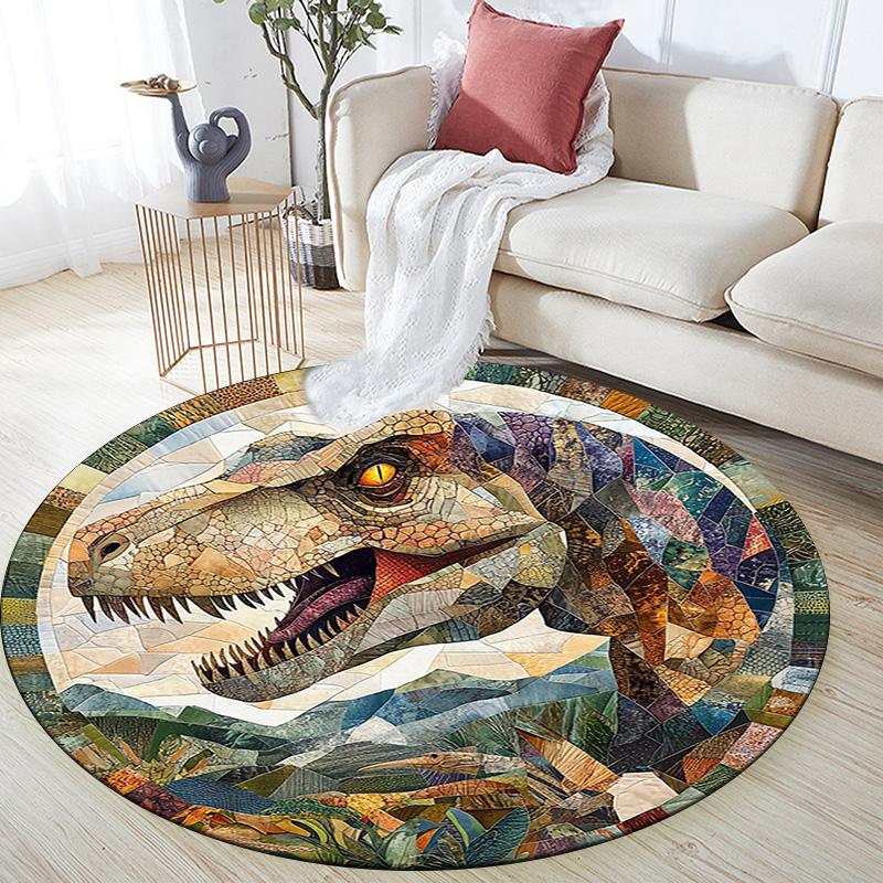 T-Rex Dinosaur Round Area Rug,Carpet Rug for Living Room Bedroom Sofa Playroom Decor,Non-slip Floor Mat