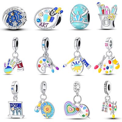 New 925 Silver Color Eggshell Painter's Palette Artist Charms Beads Fit Diy 925 Original Bracelets DIY Jewelry Birthday Gift
