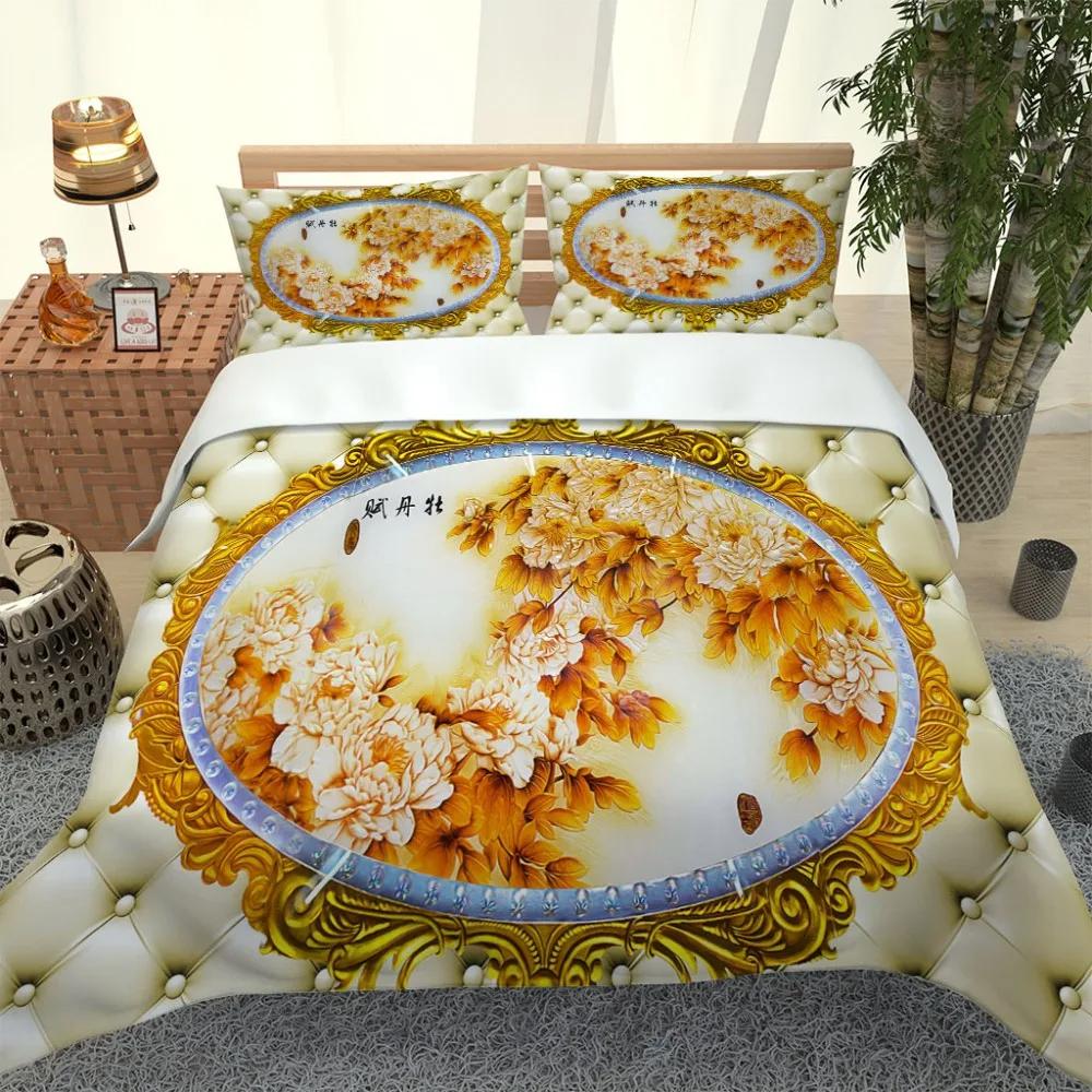 3D Angel Bedding Collection Golden Luxury Bedclothes European Pattern Duvet Cover Retro Chain Comforter Cover 3 Piece For Girls Boys