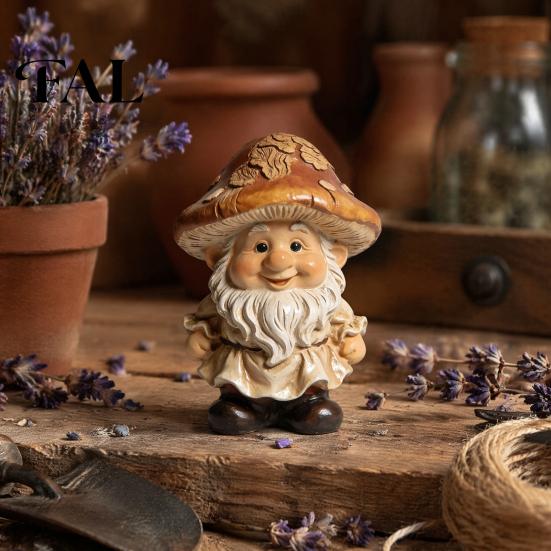 Pastoral Style Outdoor Statue Mushroom Cap Gnome Statue, Resin Garden Figurine, Retro Hand Painted Forest Yard Art Cute Sculpture for Patio