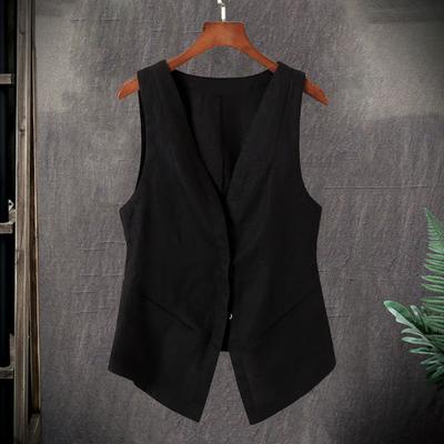 Women Vest Sleeveless Single-breasted Short Type Style Vintage Color Cardigan Pure Western Deep V Neck Casual Daily Wear Lady