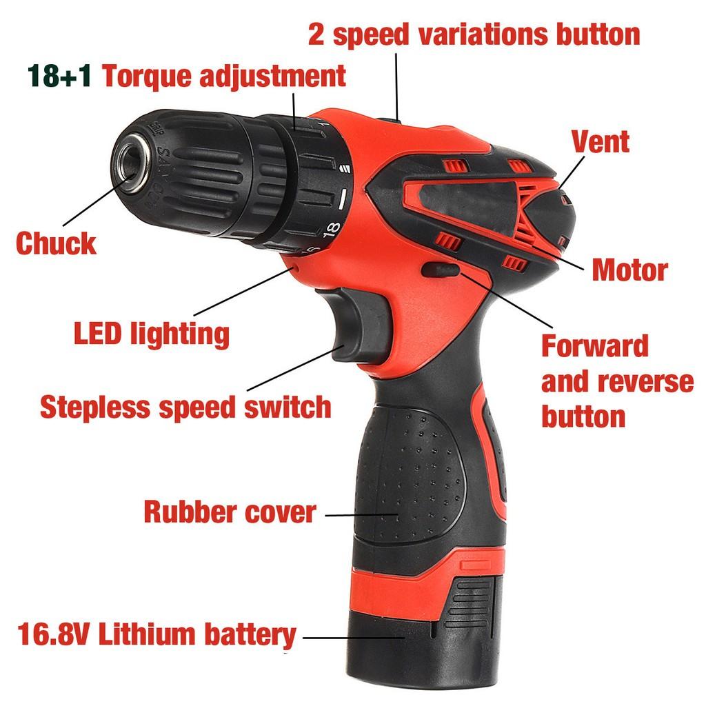 2 Speed 18+1 Torque Adjustment Variations Electric Cordless Drill Multi-Function Electric Screwdriver drill 16.8V
