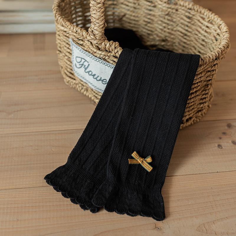 2024 Spring/Summer New Children'S Pantyhose, Girls' Combed Cotton, Lotus Leaf Edge, Nine Point Bow Bottom, Nine Point Socks
