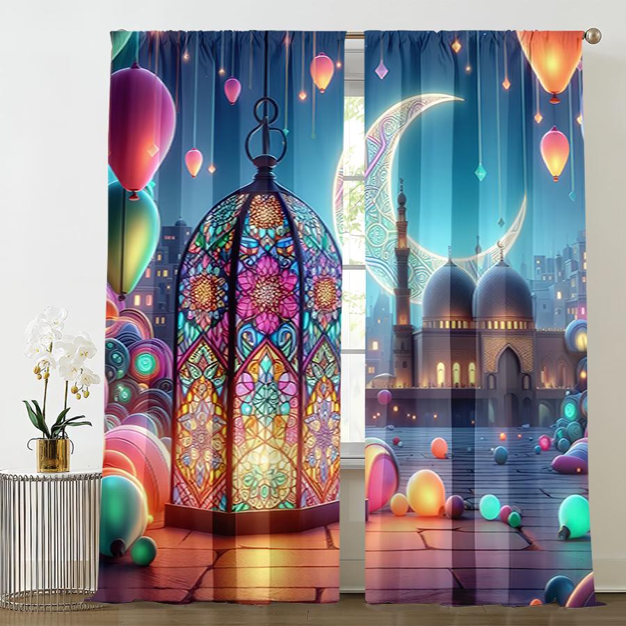 

Colorful Window Lanterns Exotic Curtains Atmosphere Bedroom Living Room Decorative Drawbar Pockets Curtain Set Of 2 Made Polyester Washable Sitting W100*H70(CM)-Grommet top&1PCS