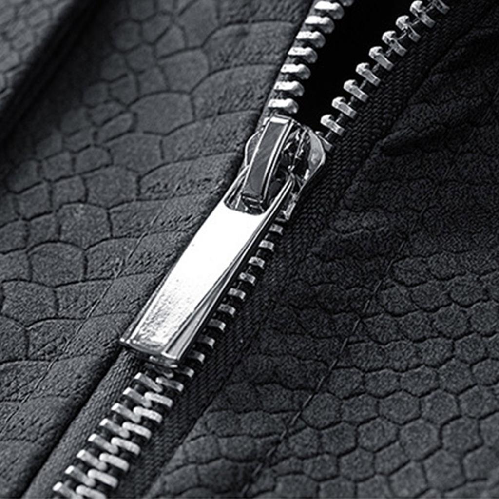 Men's Solid Color Zipper Stand Collar PU Leather Jacket Casual Sports Trendy Coat