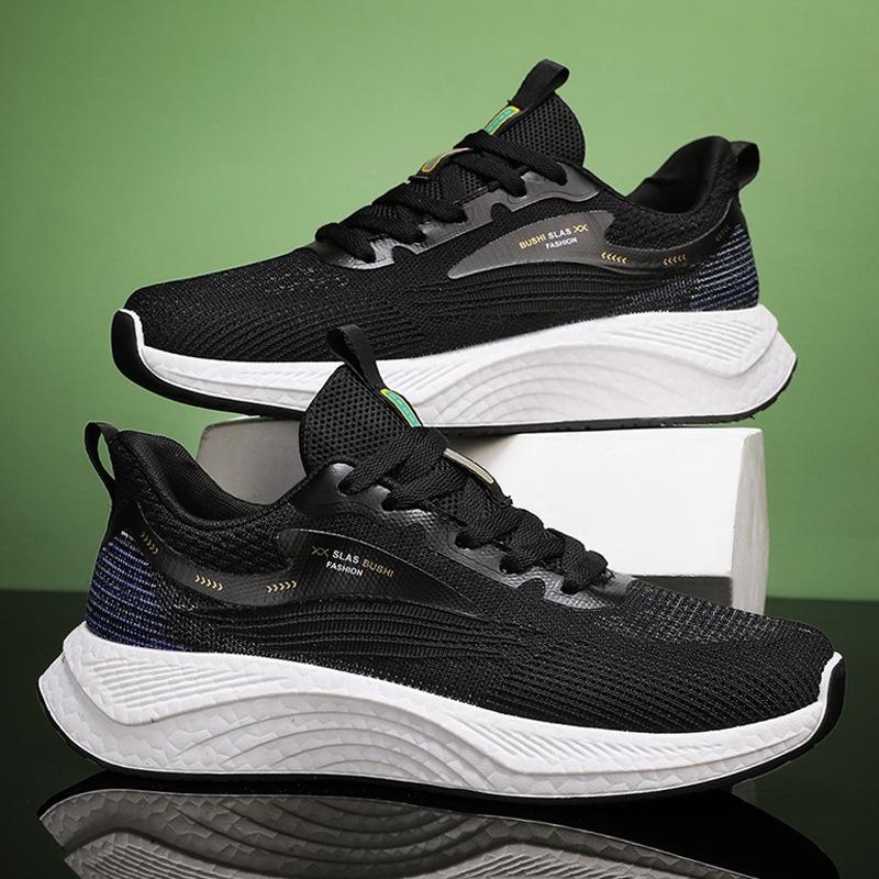 2024 spring and summer new retro versatile black low-top casual shoes running sports breathable fly-woven shoes men's shoes