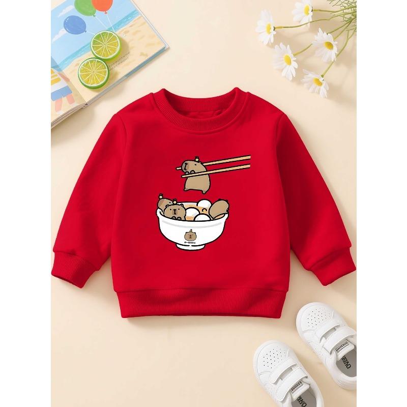 European sizes Adorable Capybara Kids' Crewneck Sweatshirt, a Casual Long-Sleeve Pullover Made of with a Bit of Stretch, Perfect for Fall And Winter
