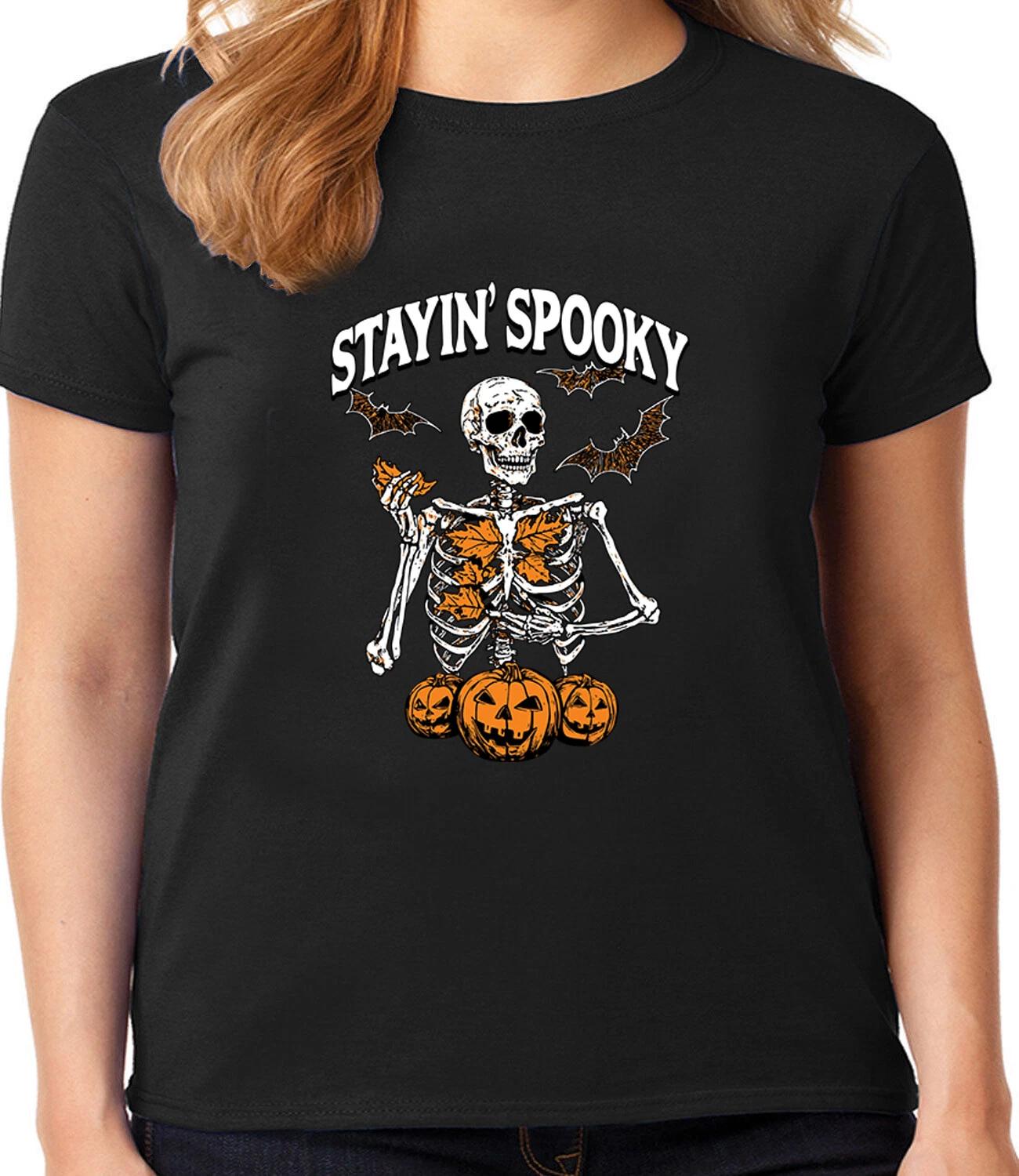 Halloween T-shirt Women Ladies Tee Skeleton Rib Cage Pumpkin Cute Funny Mom Gift XS