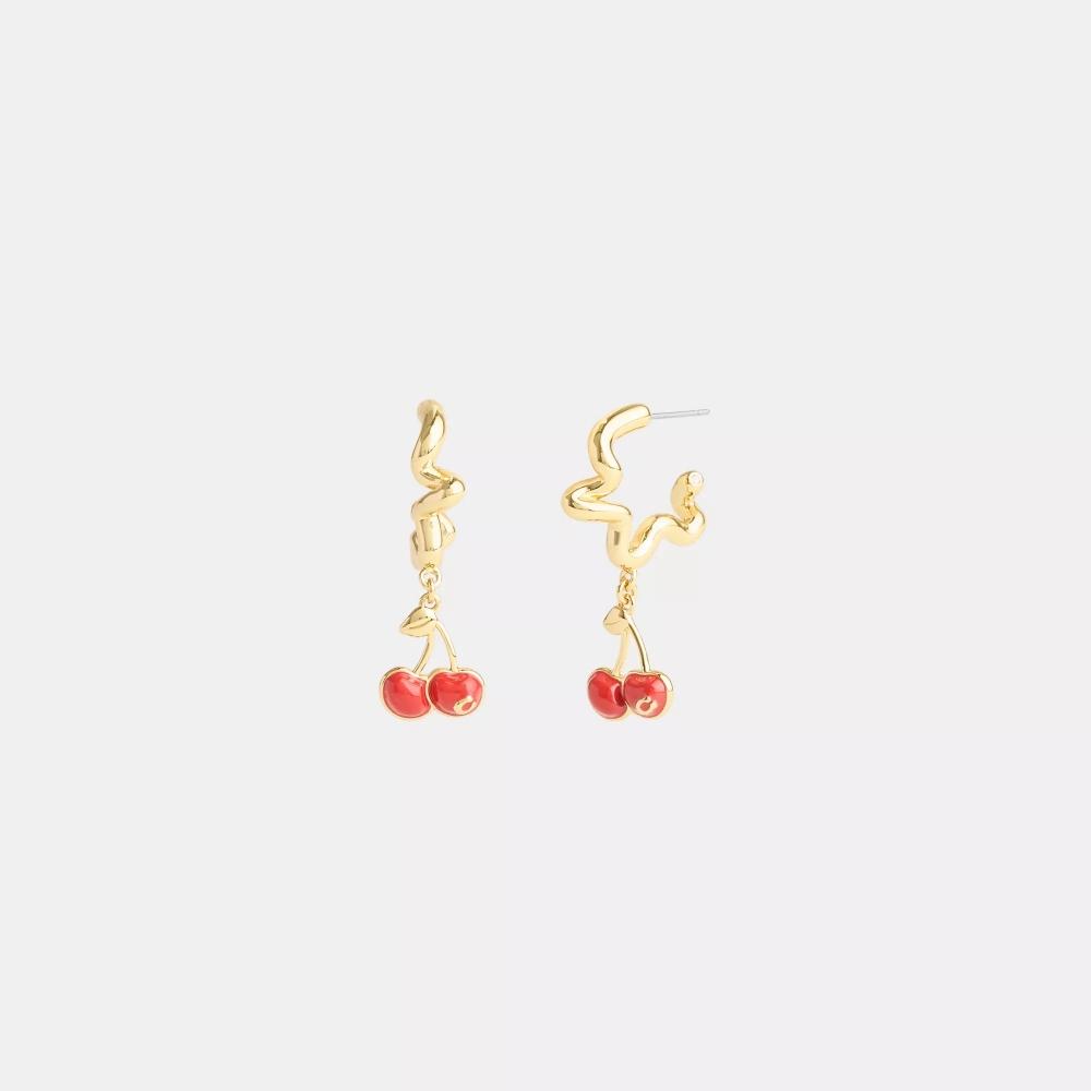 

Coach Cherry Wavy Huggie Earrings Gold Red One Size