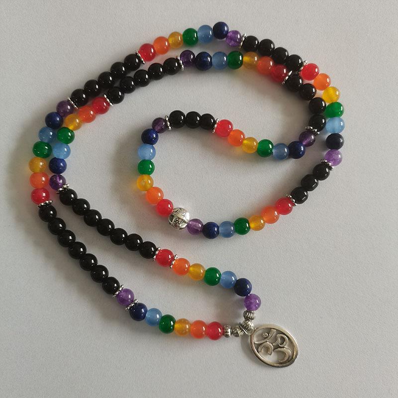 

Браслет или ожерелье 108 Мала Чакра Браслет 7 Чакра Йога серебряный