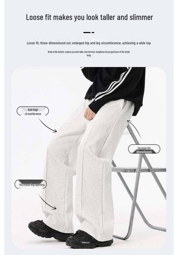 Men's American Style Casual Drapey Trousers: Spring/Autumn Loose Wide-Leg Sports Pants