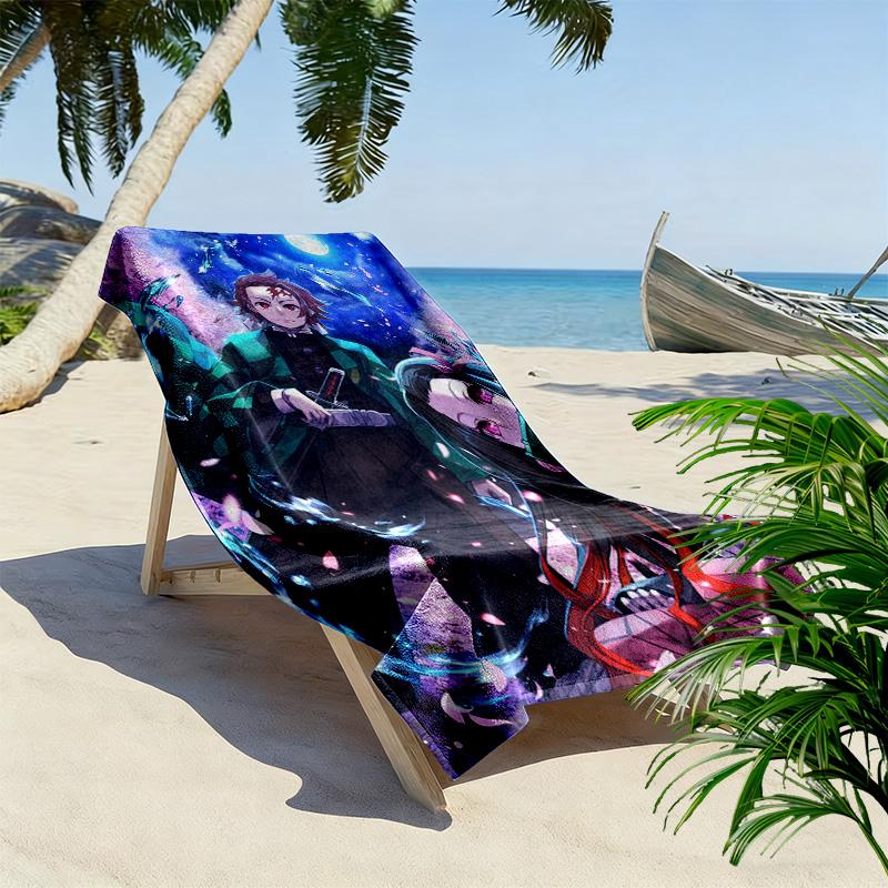 Demon Slayer Anime Print Beach Towel, Large Soft Quick Dry Towel for Beach Camping Swimming