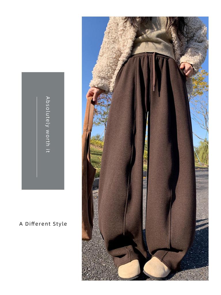 Damen Leichte Graue Koreanische Drapierte Sense-Hose - Hoher Bund, Schlankmachend, Weiter Bein, Gerades Bein Sporthose für Frühling und Herbst