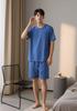Men's Loose Fit Pajama Set - Short Sleeve & Shorts, Solid Color