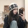 Autumn and Winter Retro Diamond Plaid Wool Hat for Women Fashion Niche Knitted Hat Head Cold Hat Prevents Cold and Keeps Warm