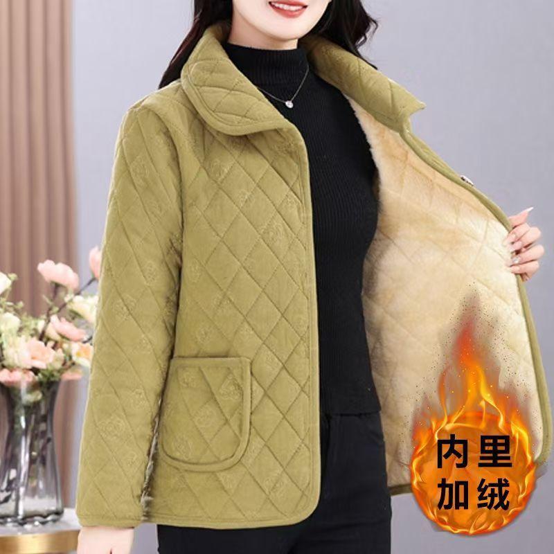 Winter lockere warm gefütterte Fleecejacke für Mütter mittleren und höheren Alters Stilvolle verdickte Baumwolljacke Damen Herbst- und Winter-Baumwolljacke