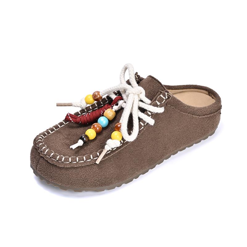 

Fashion 2025 NEW Fashion Colored Beads Lace Up Casual Shoes Women 2025 Autumn Comfort Round Toe Sneakers Soft Non Slip Shoes 40 коричневый