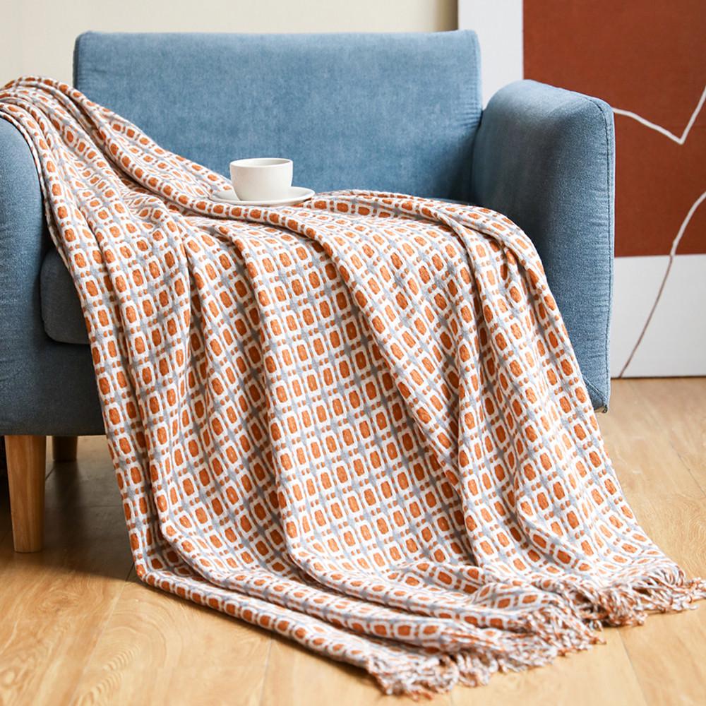 

Houndstooth Fringe Woolen Sofa Blanket - Small Knitted Summer Blanket 127*180CM with Fringe, 580g