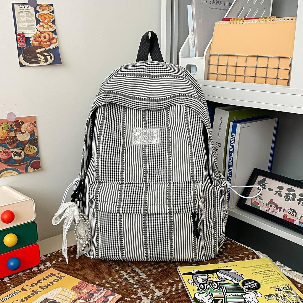 Schoolbag Japanese INS striped backpack 1011 spring/summer new campus high-aesthetic student backpack for women, lightweight small backpack