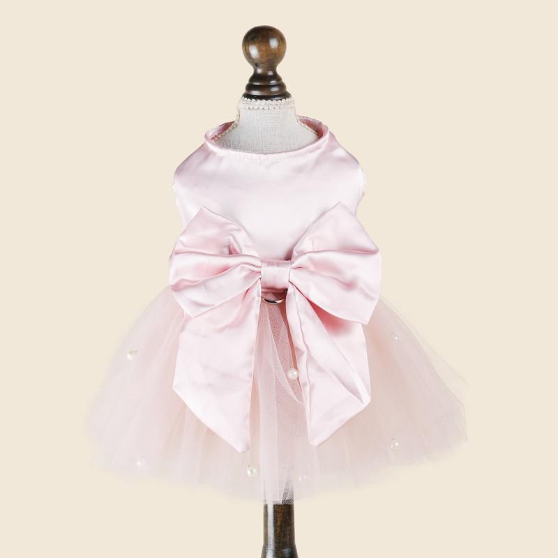 Pink Pearl Bow Tutu Dress Cats Dogs Premium Party Gown Pet Photo Shoots Celebrations