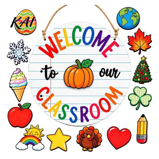 Rustic Wooden Porch Decor for All Seasons Festive Welcome Sign with 13 Interchangeable Accessories, Seasonal Farmhouse Door Sign, Durable Wood Hanging