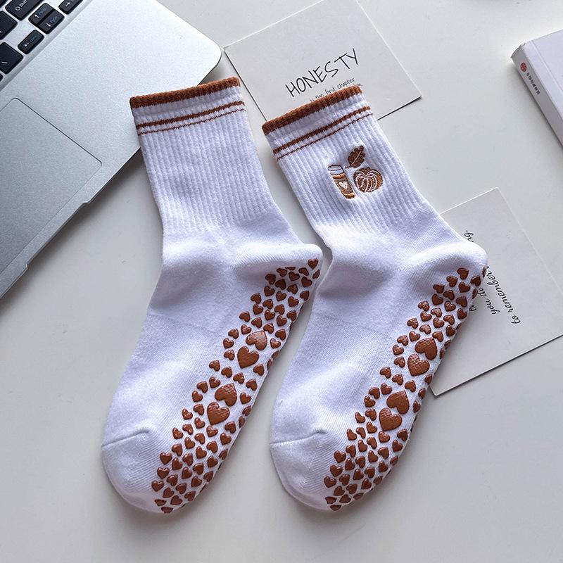 Women's Mid-Calf Yoga and Pilates Non-Slip Socks with Cartoon Shark Embroidery