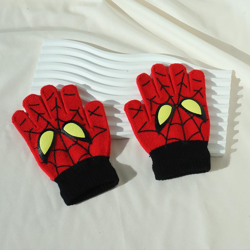 Guanti invernali caldi in maglia a mezze dita Marvel Spider-Man per bambini, guanti a muffola con eroe dei cartoni animati per bambini in età scolare dai 6 ai 12 anni