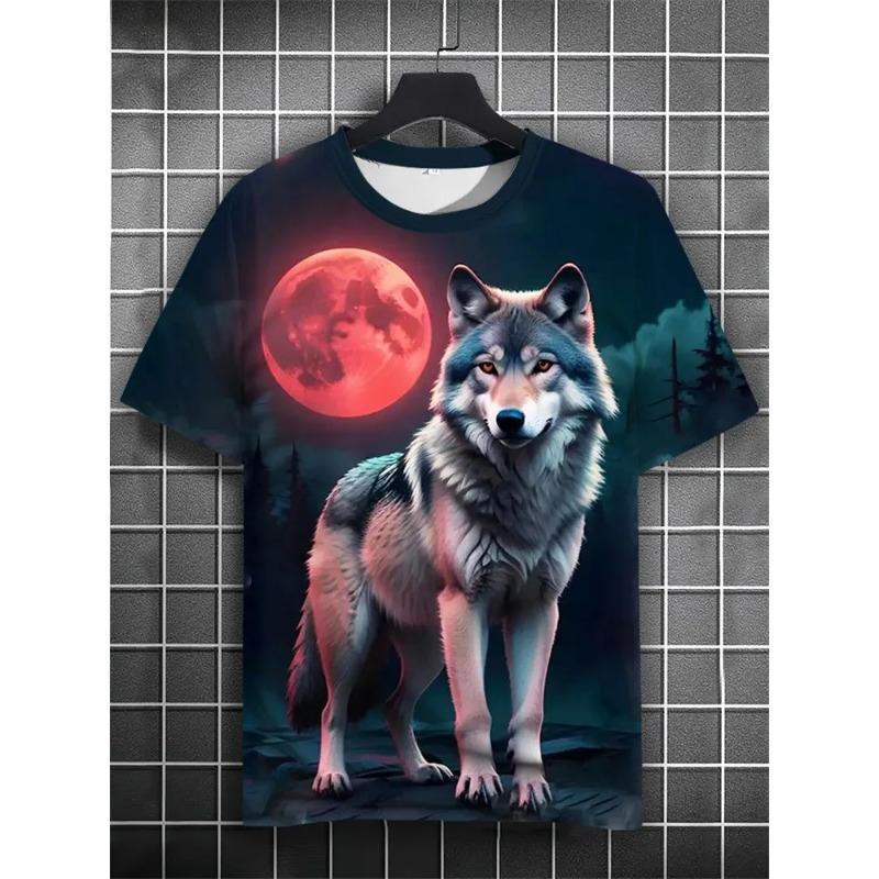Summer TShirt Animal Wolf 3D Printed Short-Sleeved Street Shoot Oversized Tops Fashion Casual Wear Mens TShirt