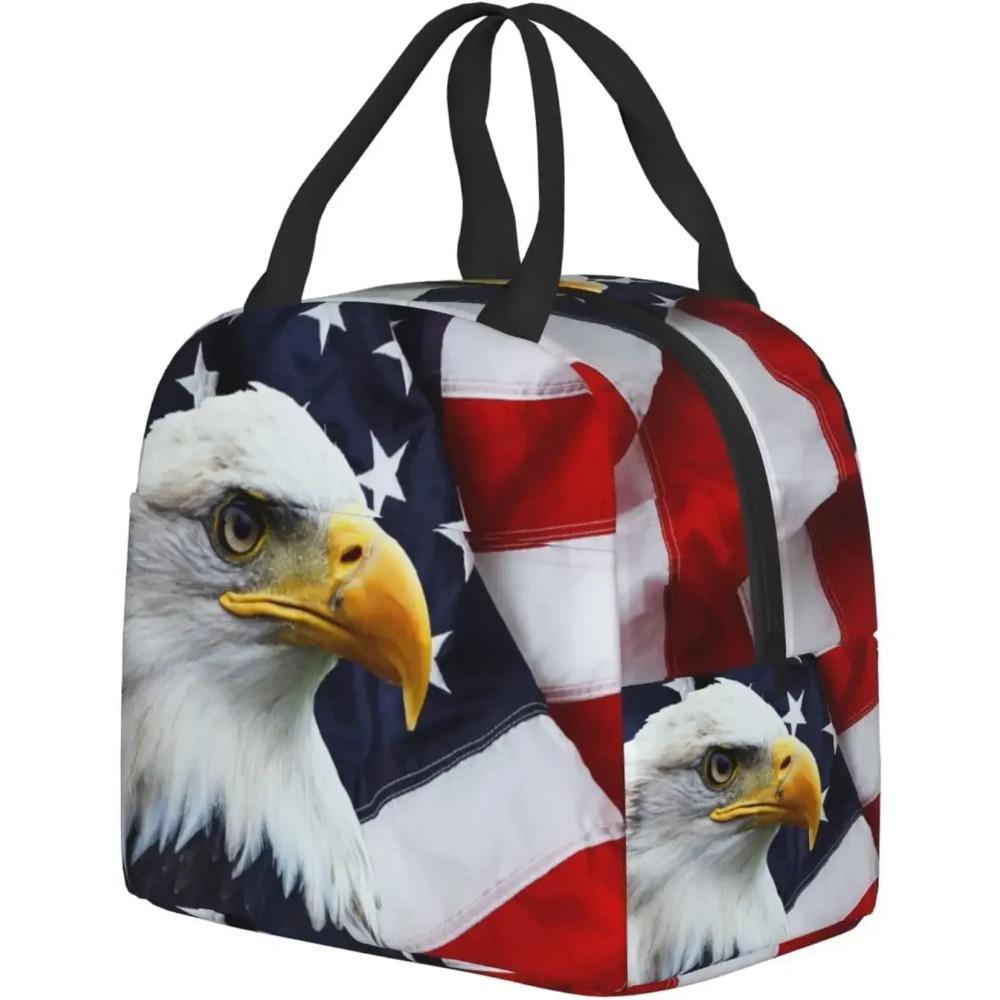 Bald Eagle Thermal Lunch Box Insulated Lunch Bags for Women Men American Flag Reusable Lunch Tote Bags for Work Picnic Travel