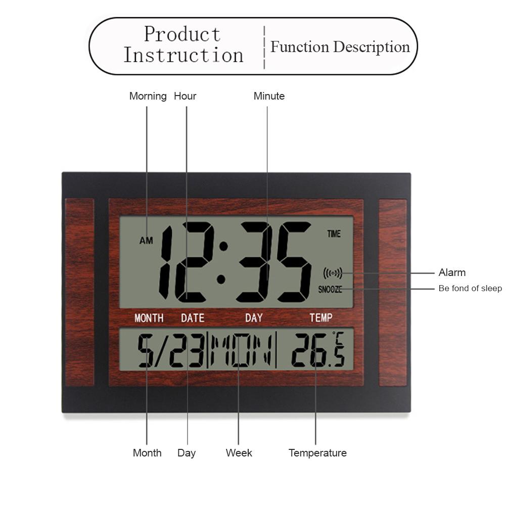 Digital Alarm Clock Battery Powered LCD High Definition Screen Wall/Desk Clock With Indoor Temperature Calendar