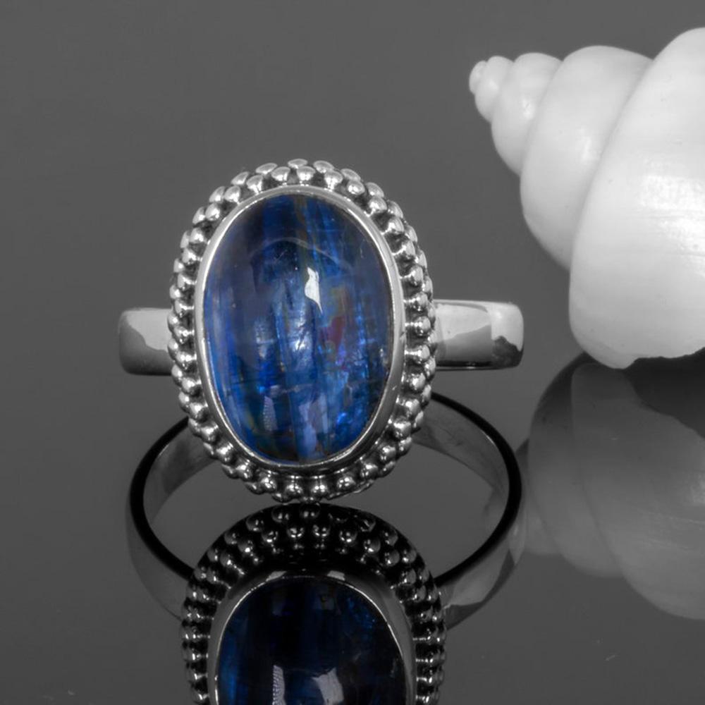 Kyanite Ring, 925 Sterling Silver Ring, September Birthstone, Oval Gemstone Ring, Band Ring, Handmade Jewelry, Women Silver Ring