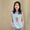 Korean Style Girls' Cotton Sleeveless Polo Vest, Thin Summer Design for Ages 6-12