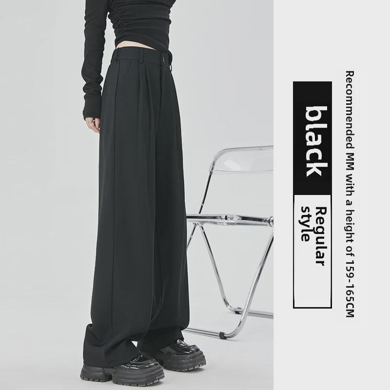 Women's High-Waist Black Wide-Leg Suit Pants - Autumn Casual, Slim, & Straight Leg Fit