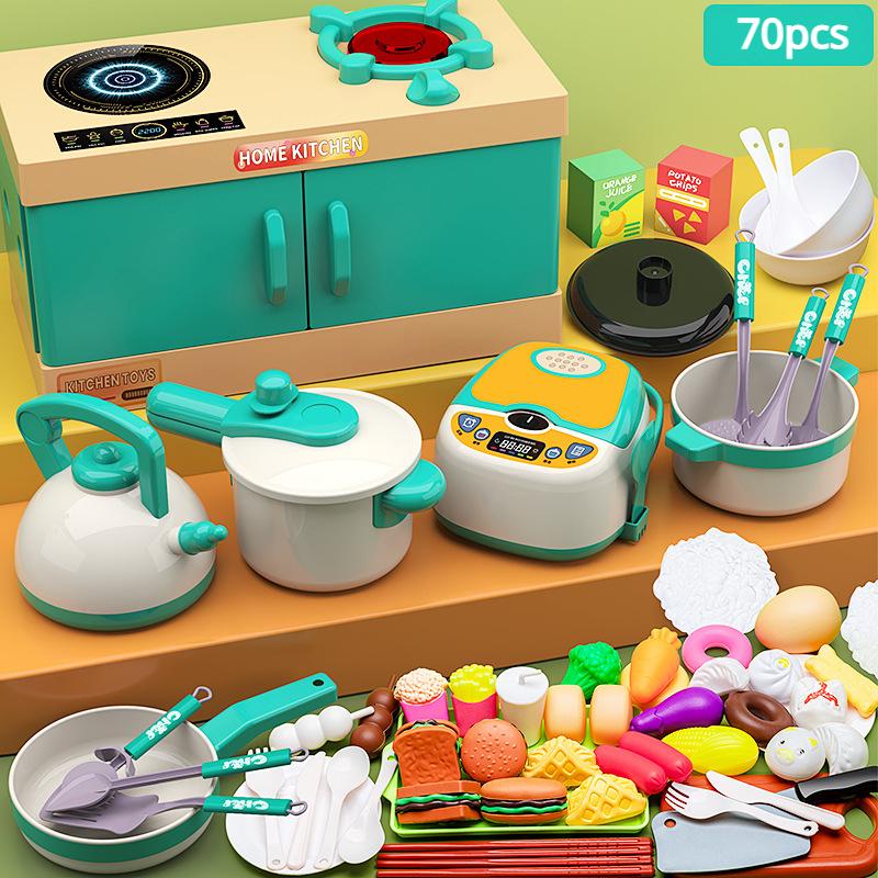 Play Kitchen Food Set For Toddler Pretend Cooking Utensils Food Set With Pots Pans Stove Kids Kitchen Playset Accessories