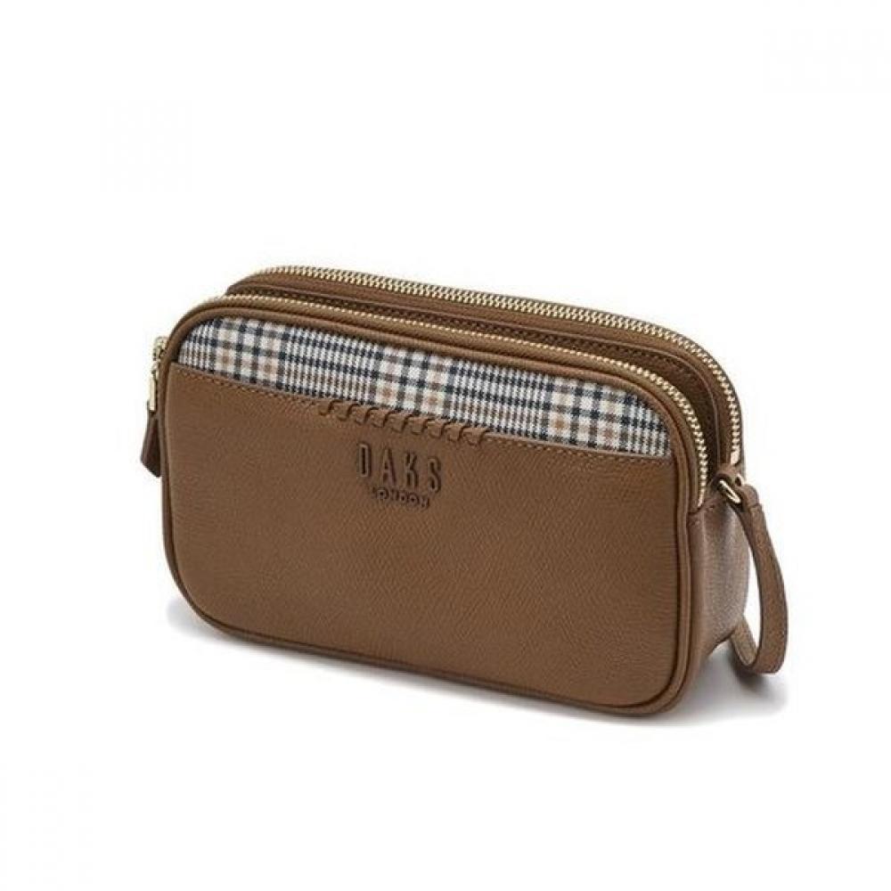 

Daks Brown Check Pattern Leather Combo Double Zipper Cross Bag Single option