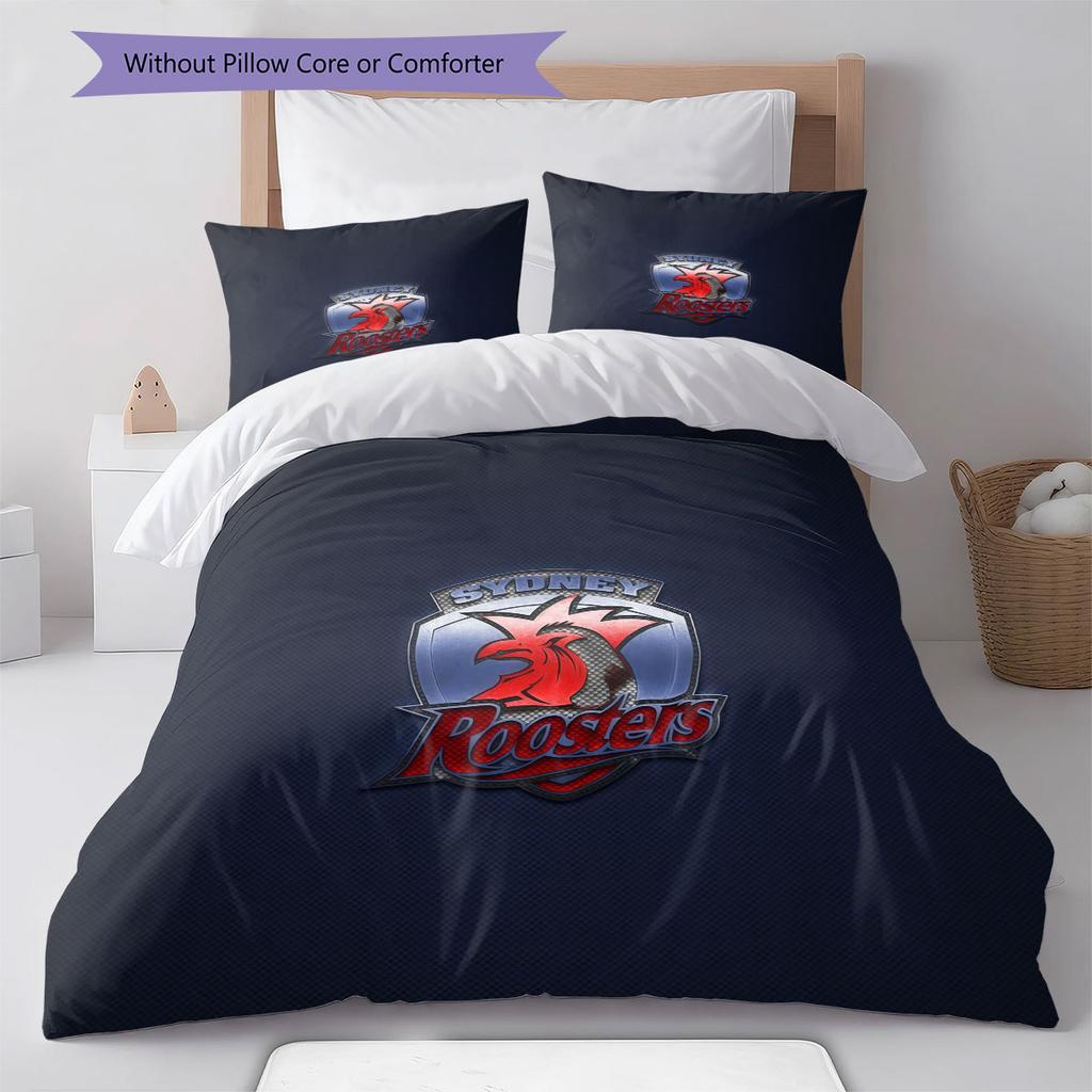 Sydney Roosters Power Bedding Quilt Set Quilt Cover Pillowcase Home Decoration Birthday Gift (1 * Duvet Cover + 2 * Pillowcase, Without Core)