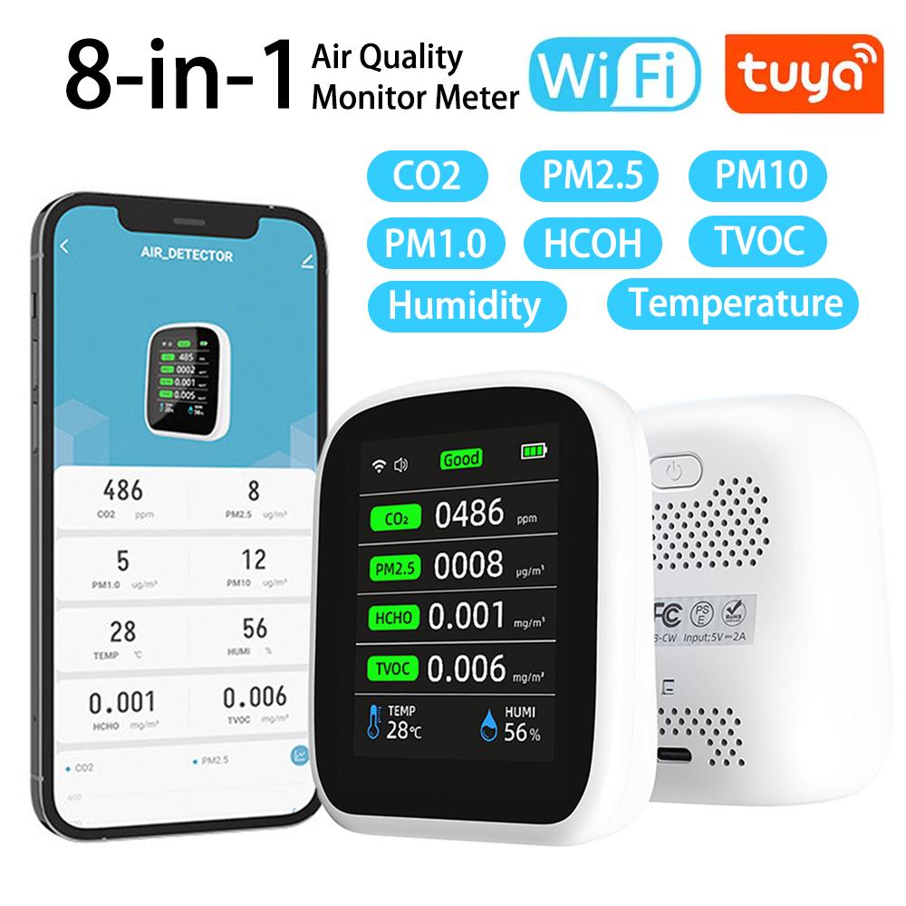 Professional 8 In 1 WIFI Air Quality Monitor CO2 HCHO TVOC PM1.0 PM2.5 PM10 Tester Temperature Humidity Meter Carbon Dioxide Multifunctional Detector
