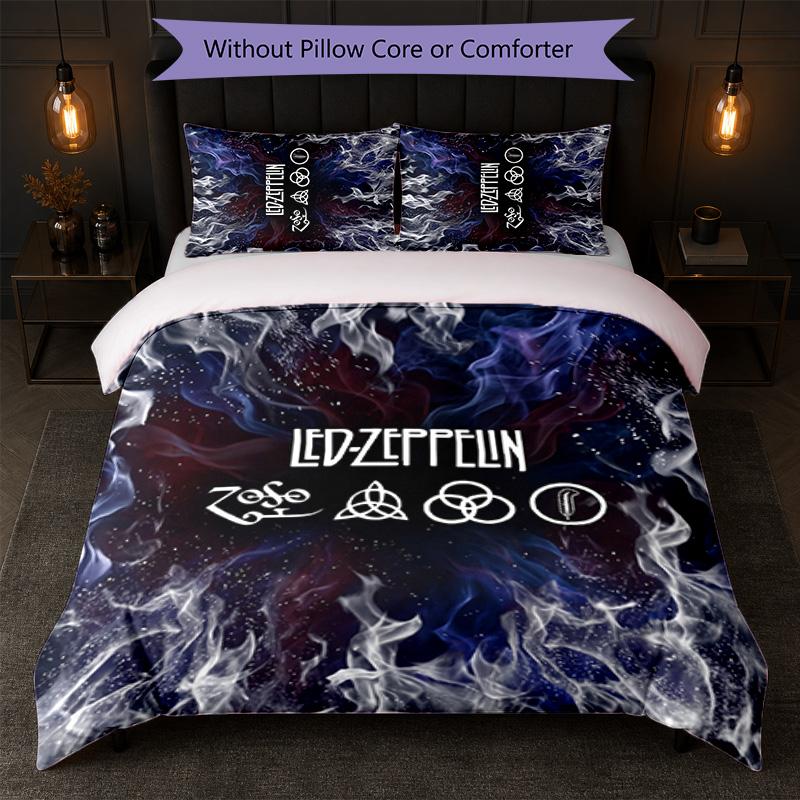 Set Biancheria da Letto 3 Pezzi Stampa Led Zeppelin Copripiumino con Due Federe Biancheria da Letto Morbida per Camera da Letto Domestica
