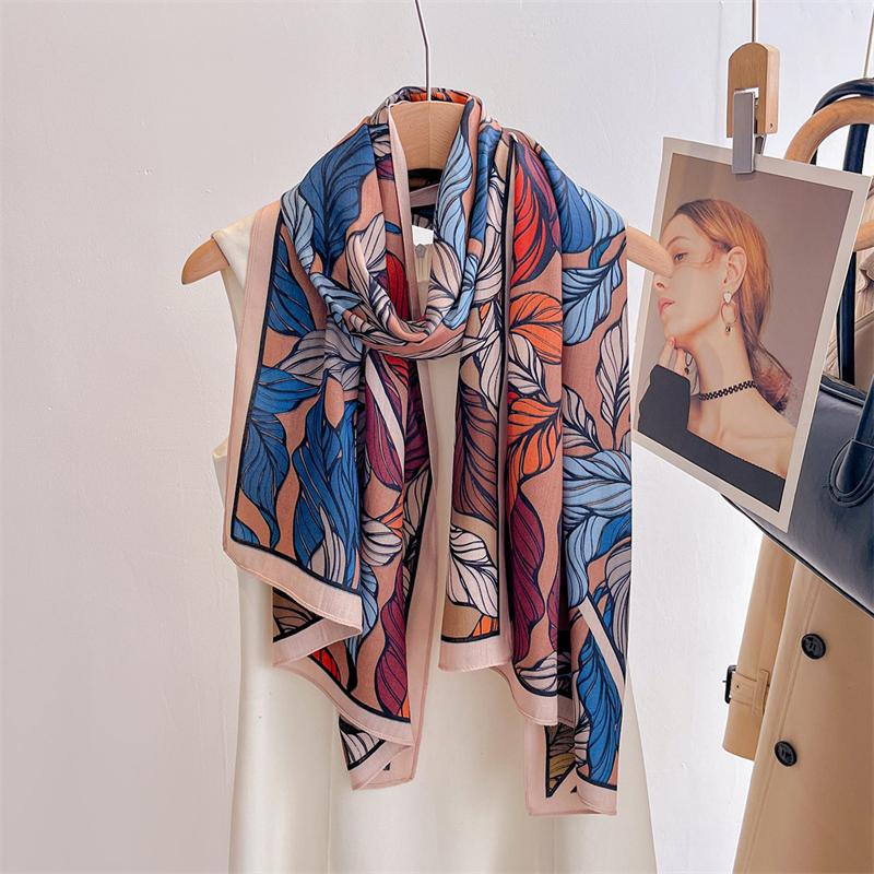 

Luxury Double Side Print Leaf Designer Women Scarf Cotton Linen Feeling Female Shawl Winter Warm Outdoor Pashmina Shawl Hijab 60x170cm